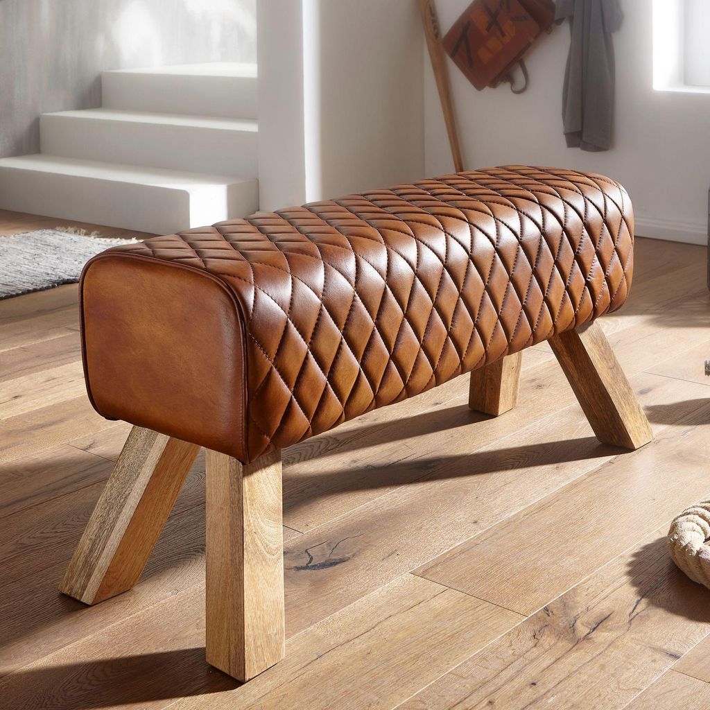 FineBuy Design Sitzbank Turnbock 90cm Cognac gesteppt Produktbild 