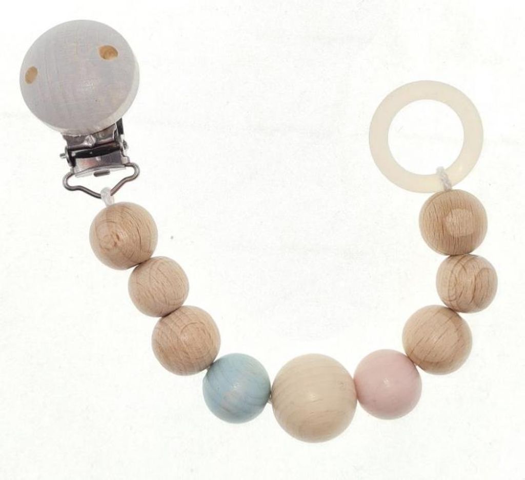 HESS Schnullerkette Natur rose/ bleu