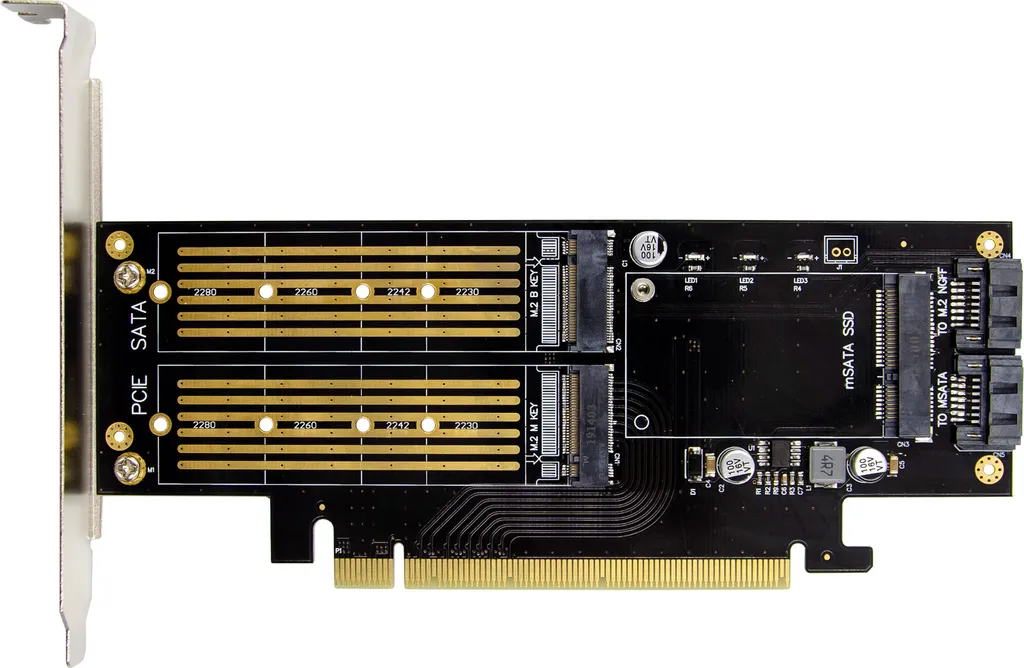 Carte PCIe x16 Triple Interface M.2 mSATA InLine avec Support SSD - 6
