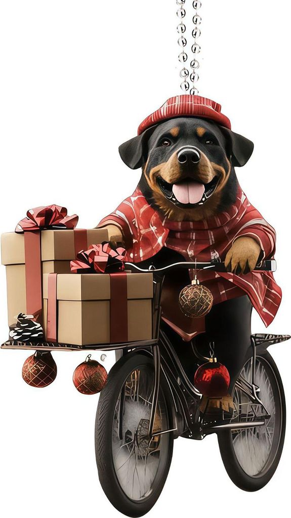 Weihnachtsanhänger in leuchtenden Farben, weihnachtliches Design, Fahrrad- und Hundeform, 2D-Acryl, Weihnachtsschmuck für Zuhause und Partys