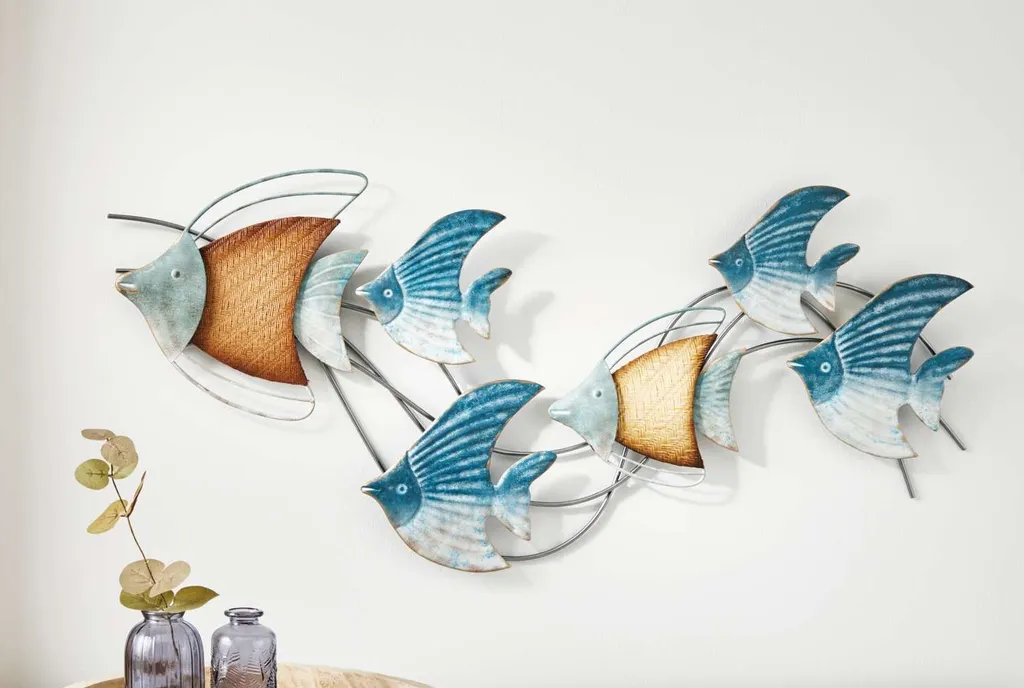 Décoration maritime murale poissons en métal pour salon et bord de mer