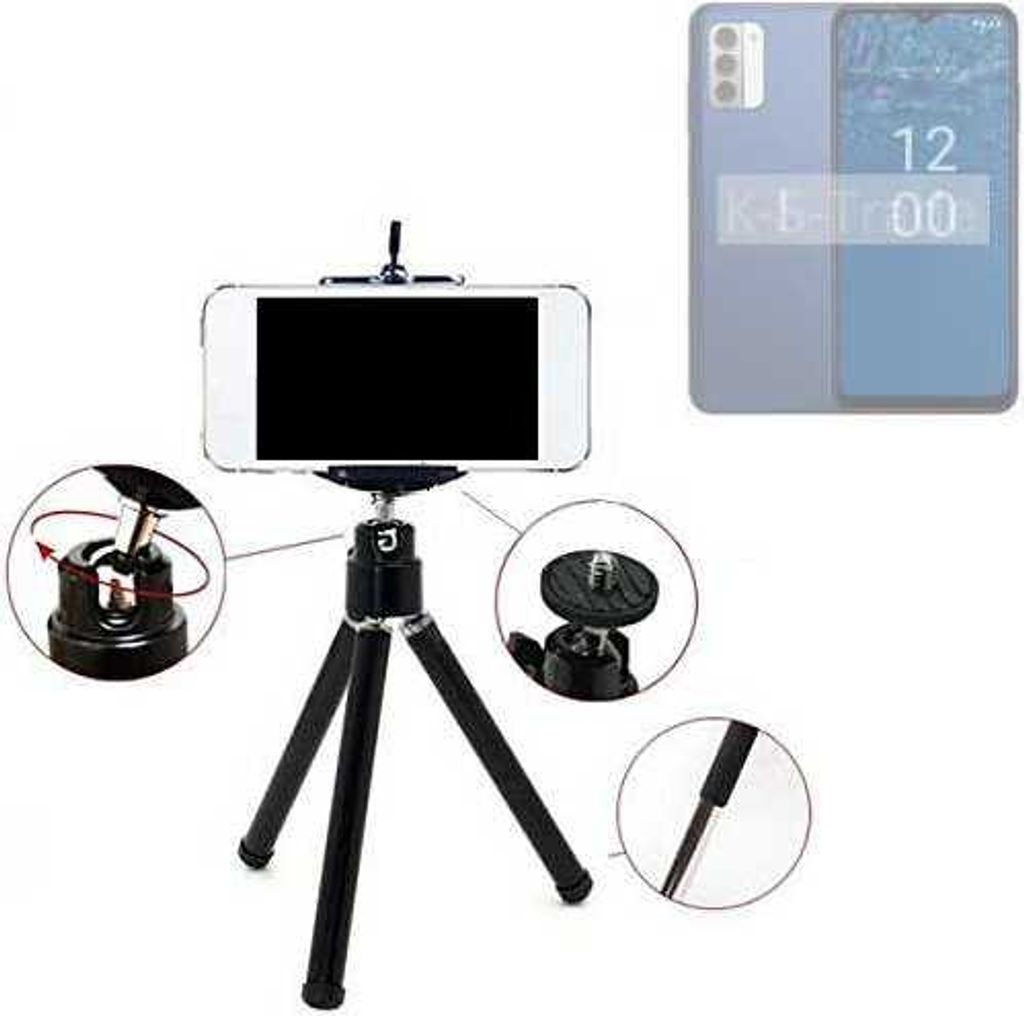 K-S-Trade Smartphone Stativ Dreibein kompatibel mit Nokia G310 5G Tripod aus Aluminium Klemmstativ Stativ Adapter für Mobiltelefone schwarz 1x