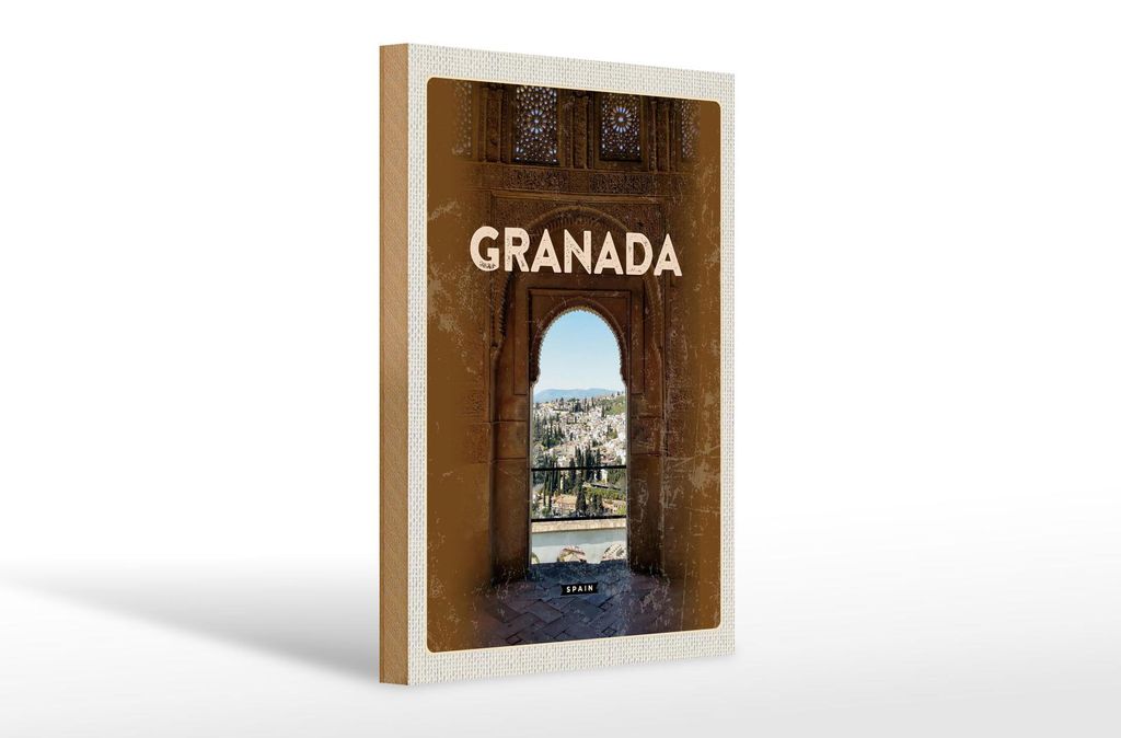 Holzschild Reise 20x30cm Retro Granada Spain Architektur