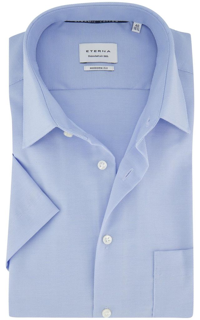 Hemd Eterna Modern Fit Kurzarm blau uni