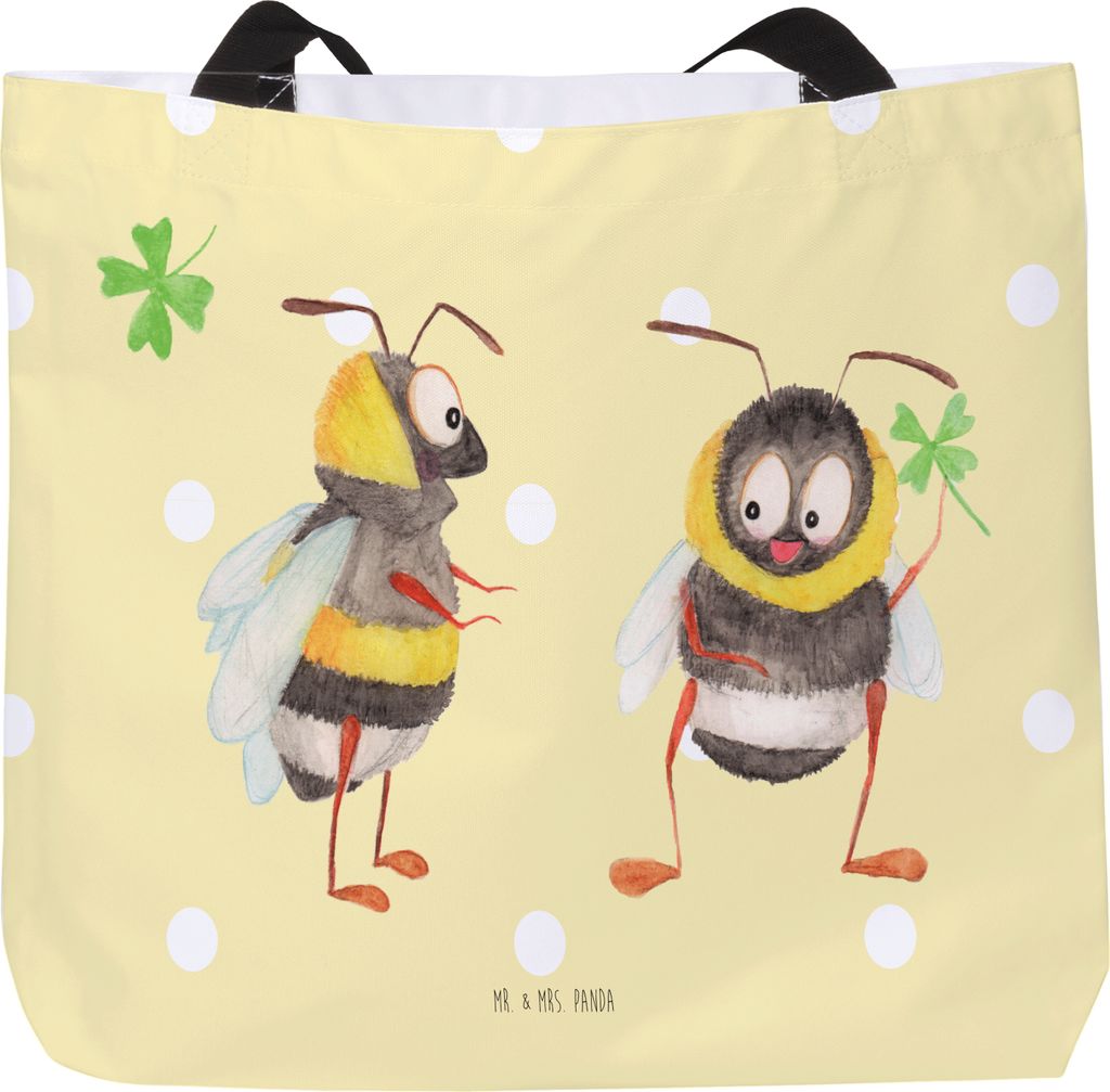 Mr. & Mrs. Panda Strandtasche Hummeln Kleeblatt - Gelb Pastell - Geschenk, Lustige Sprüche, glücklich Werden, Schultasche, Spruch Positiv, Laptop...