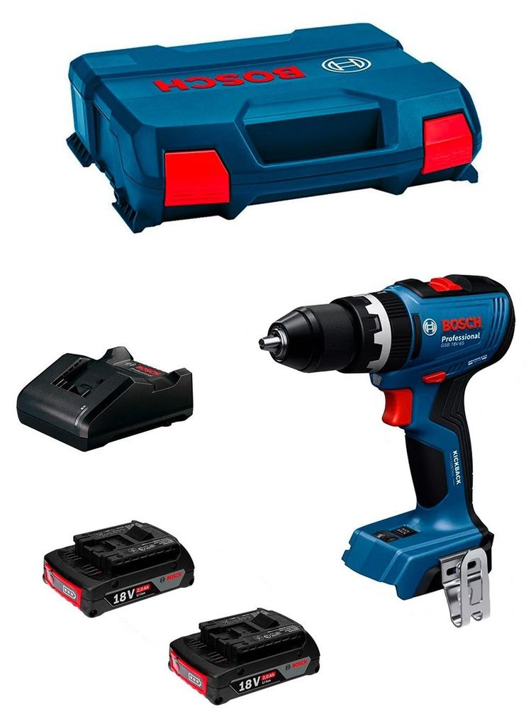 Taladro Percutor BOSCH GSB 18V-65 (2 x 2,0 Ah + GAL 18V-20 Imagen del producto 