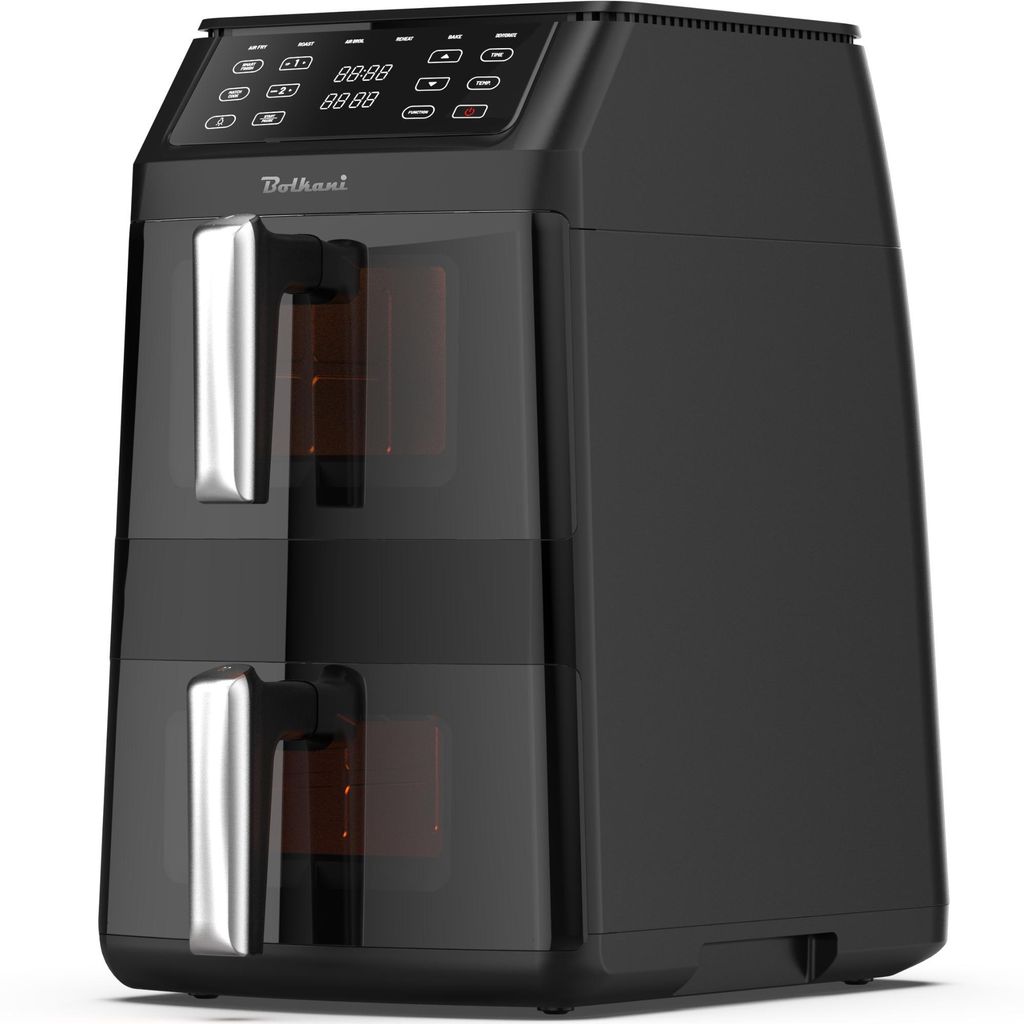 Bolkani Double Stack XL Heißluftfritteuse 2500 W - 11 L - 2 vertikale kammern, DualBlaze Airfryer, Smart Finish, Innenbeleuchtung & Sichtfenster