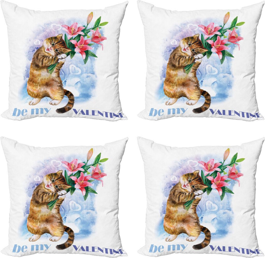 ABAKUHAUS Valentinstag Kissenbezug Set (4 Stück), Baby-Kätzchen, Moderner Doppelseitiger Digitaldruck, 40 cm x 40 cm, Mehrfarbig