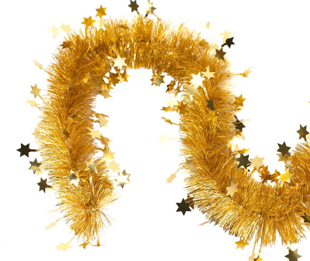 Weihnachtsgirlande Lametta 8cm x 3m inkl. kleine Sterne Gold