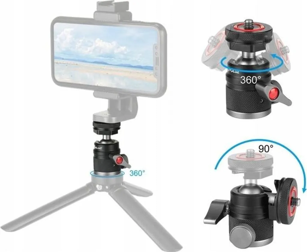 Support rotule caméra 3D avec double griffe flash et fixation 1/4 pouce - 4