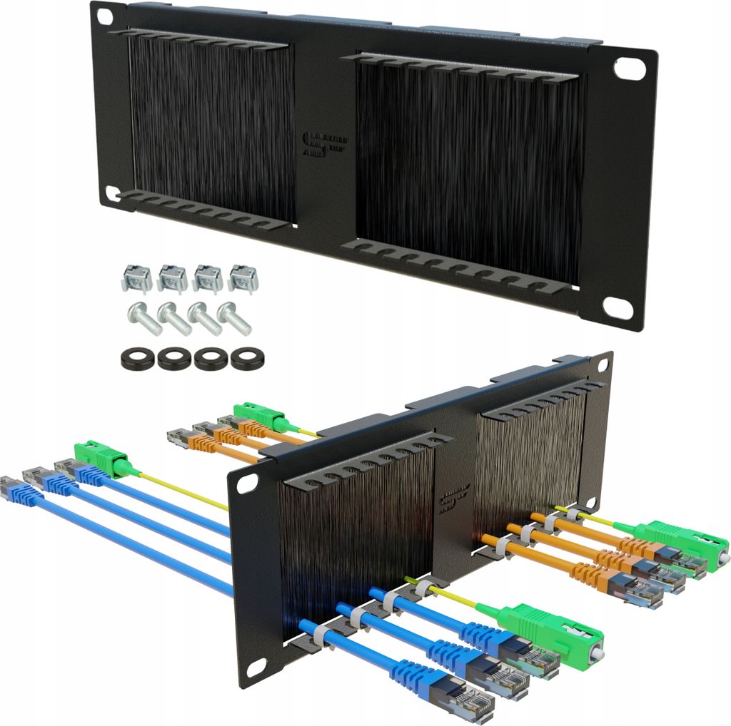 RACK 10 Zoll 2HE Cable Organizer mit Stalflex Kabelverschraubung Kabeleinführung