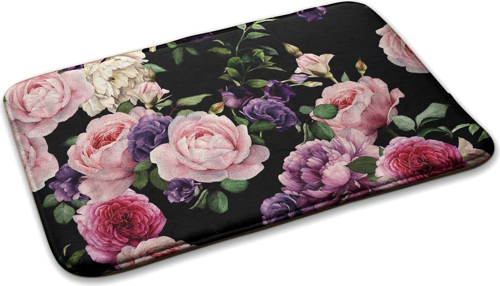 Teppich Teppich Wohnzimmer Schlafzimmer Modern - 90 cm x 60 cm - Blumen Auf Schwarzem Hintergrund