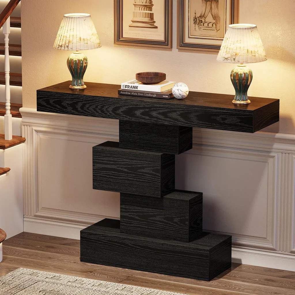 Table d'entrée design avec socle géométrique stable et plateau 108 cm - 2
