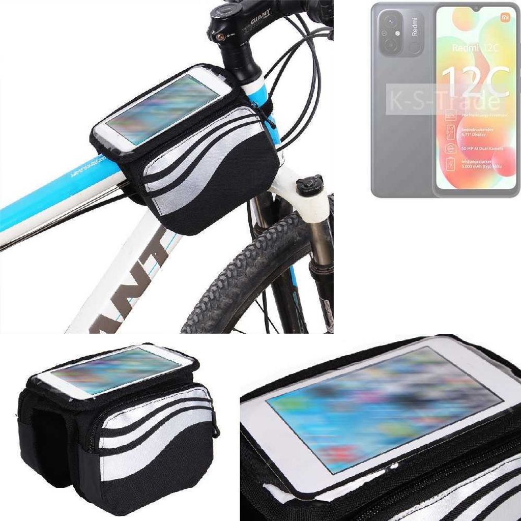 K-S-Trade Rahmentasche Fahrrad-Halterung kompatibel mit Xiaomi Redmi 12C Rahmenhalterung Fahrrad Handyhalterung Fahrradtasche Handy Smartphone