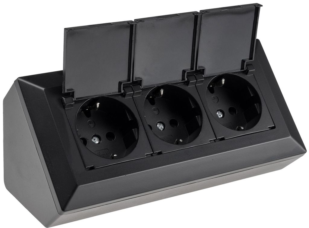 bloc de prises triple, noir 250V~/ 16A, montage en saillie Image du produit 