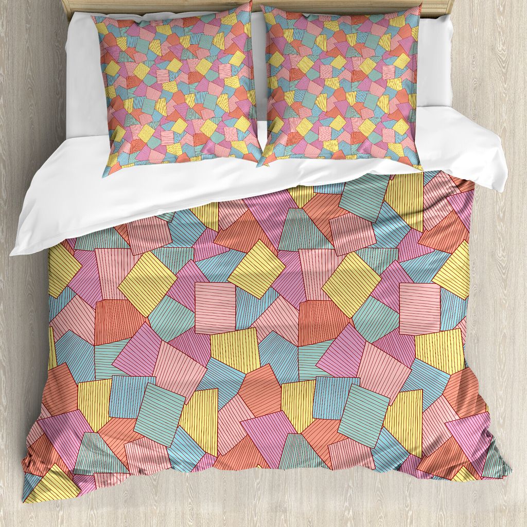 ABAKUHAUS Geometrisch Bettbezug, Fliesen-Muster-Streifen, Milbensicher Allergiker geeignet mit Kissenbezügen, 155 cm x 220 cm - 80 x 80 cm, Mehrfa...
