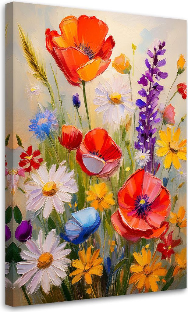 Leinwandbild Blumenwiese Natur 70x100 Feeby Bunt bild für die wand bereit zum aufhängen