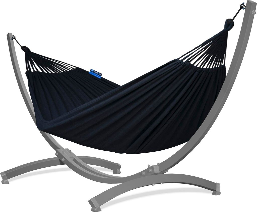 Potenza Outdoor Hängematte mit Tytan Gestell für 2 Personen I Baumwolle Doppelhängematte XXL 220x160, 200kg I Grau Hängemattengestell 350 kg, w...