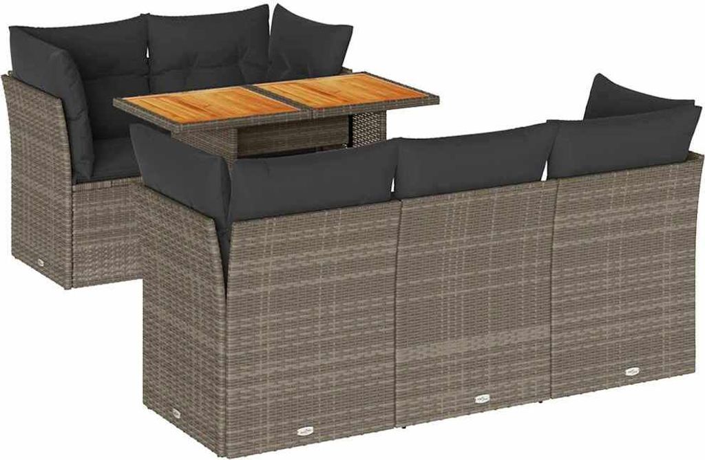 vidaXL 6-tlg. Garten-Sofagarnitur mit Kissen Grau Poly Rattan
