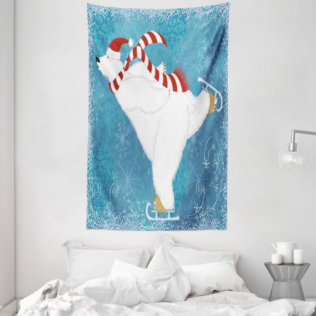 ABAKUHAUS Bär Wandteppich und Tagesdecke, Schlittschuhlaufen Eisbär aus Weiches Mikrofaser Stoff Waschbar ohne Verblassen Digitaldruck, 140 x 230...