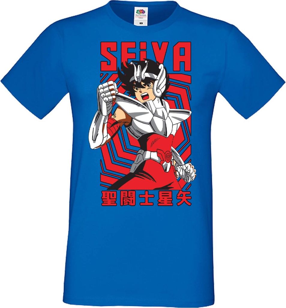 Herren T-Shirt Manga Anime Saint Anime Seiya Pegasus 02 Saint Seiya, Man 2XL / Blau