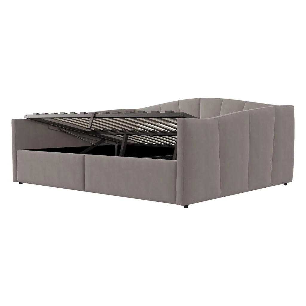 Canapé-lit double 140x200 polyvalent gris avec sommier et rangements