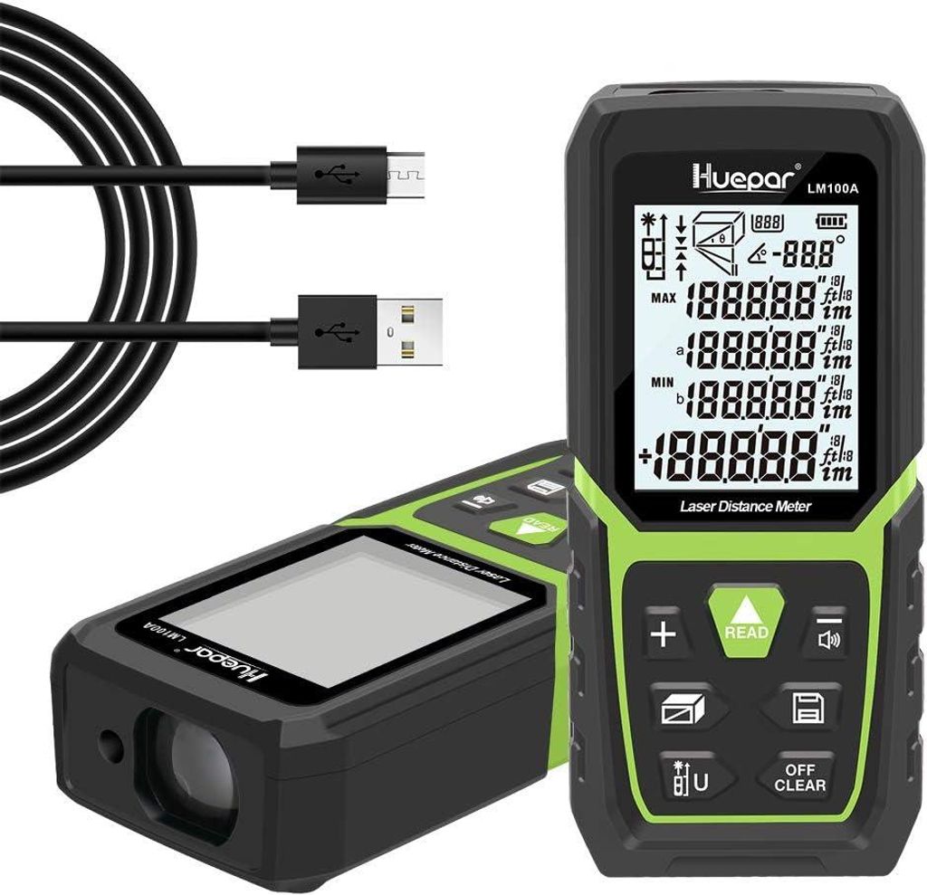 Huepar LM100A Laser-Entfernungsmesser 100m, Li-Ion Akku, Winkelsensor, IP54