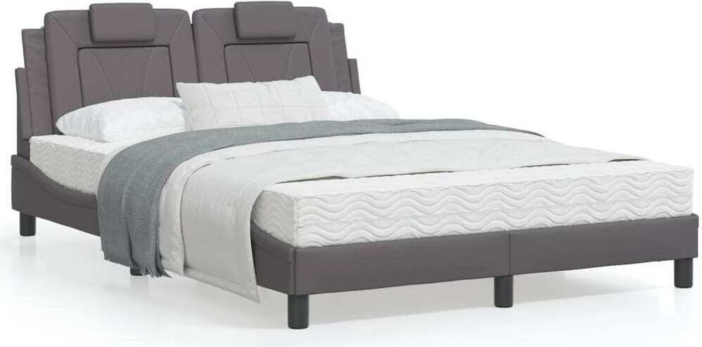 Design Bettgestell mit Kopfteil Grau 120x200 cm Kunstleder, Klassische Betten 2024 Neu
