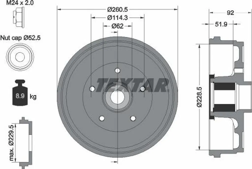 Tambour de frein Textar 94047500 performance de freinage OE pour Duster