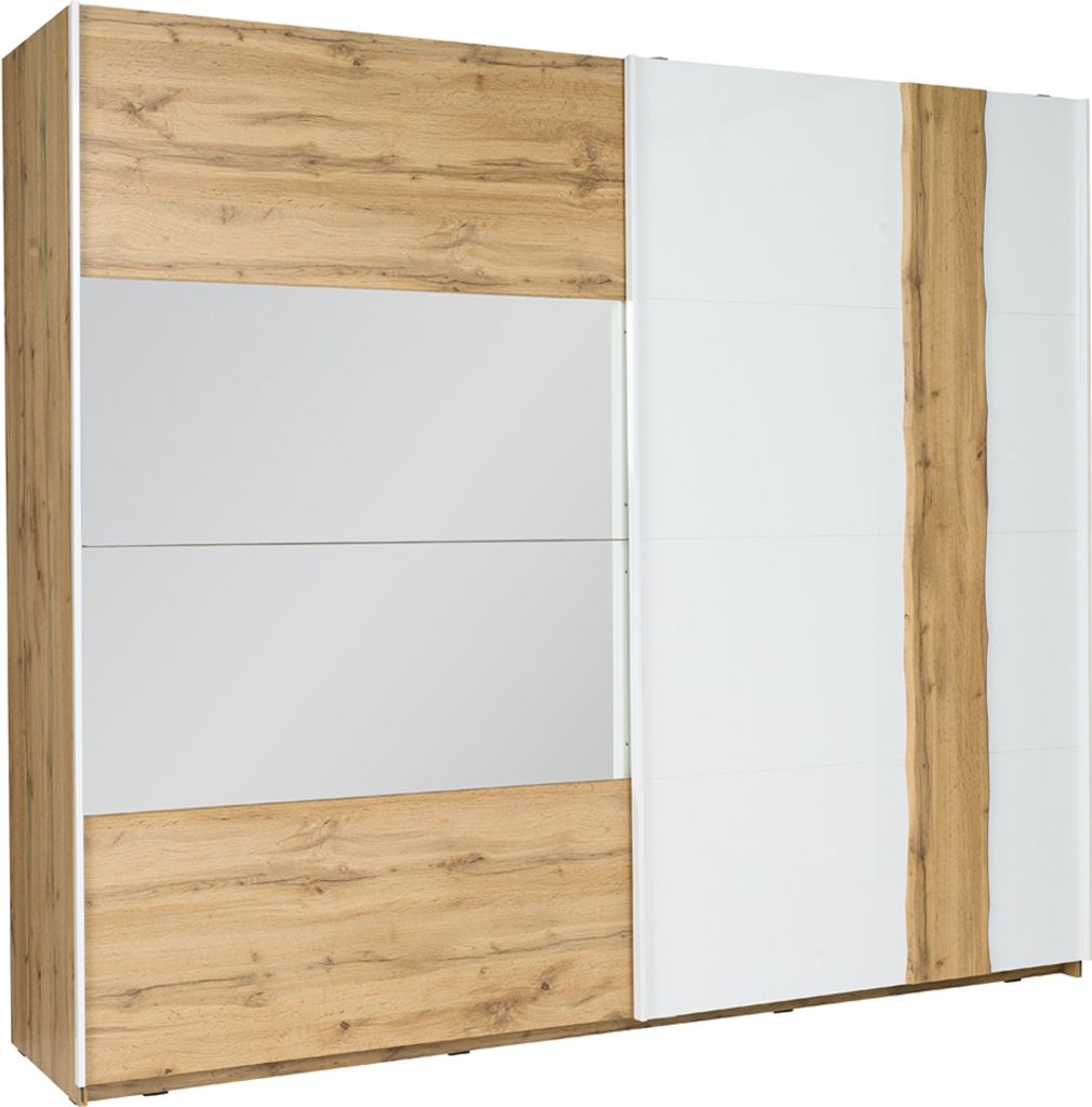 Kleiderschrank 250 cm in Eiche mit weiß und Baumkantenoptik WOOLER-166