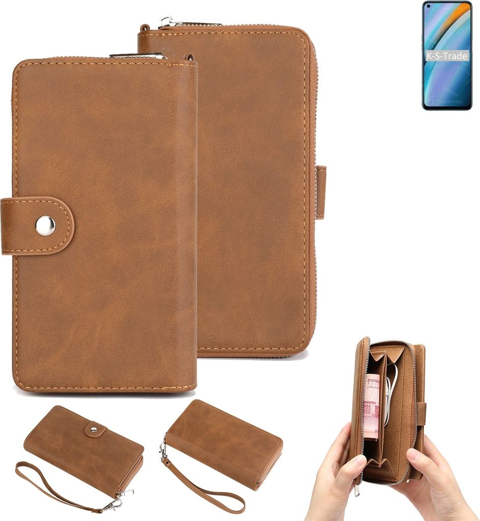 K-S-Trade Handyhülle Schutzhülle kompatibel mit Oppo K10 4G & Portemonnee Tasche Handytasche Case Etui Geldbörse Wallet braun (1x)