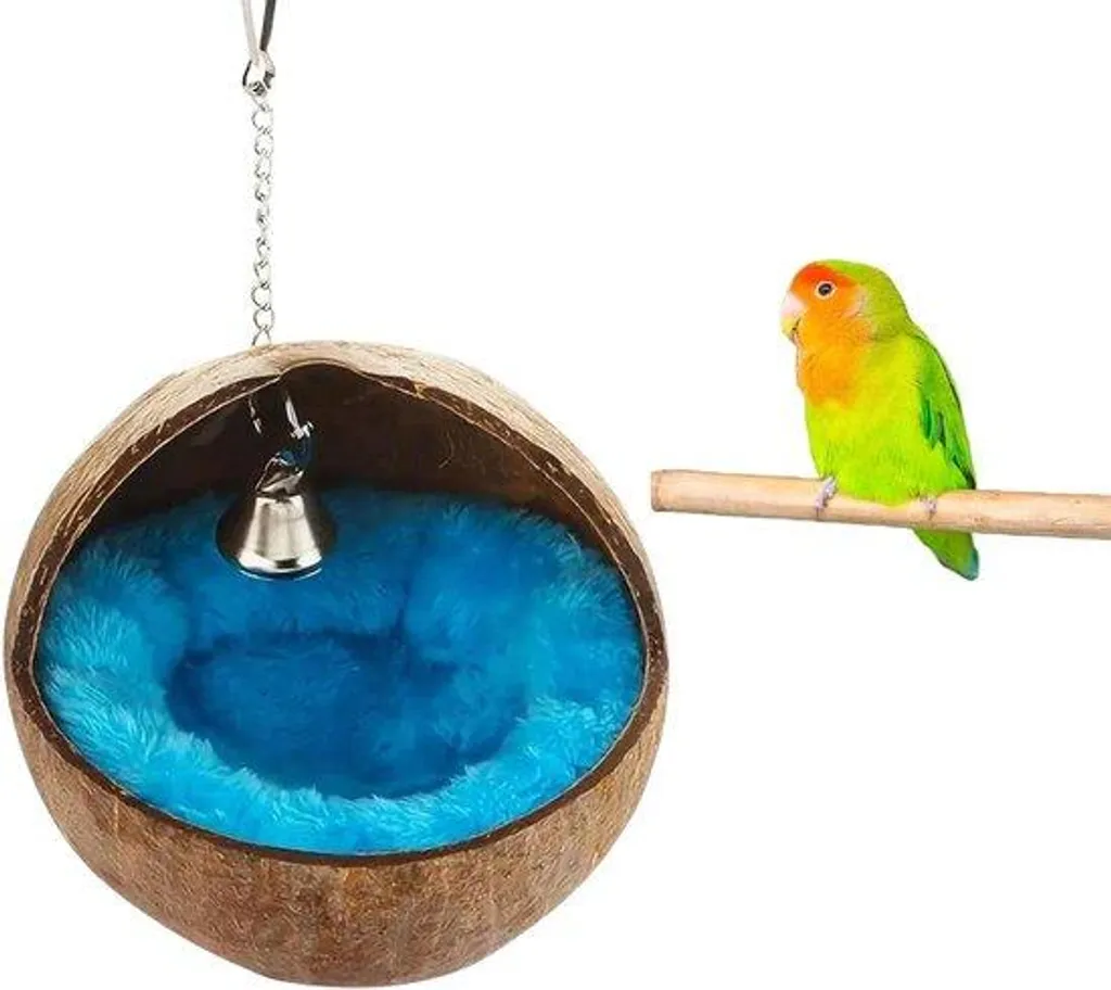 Abri pour oiseaux de cage en noix de coco pour nidification et repos