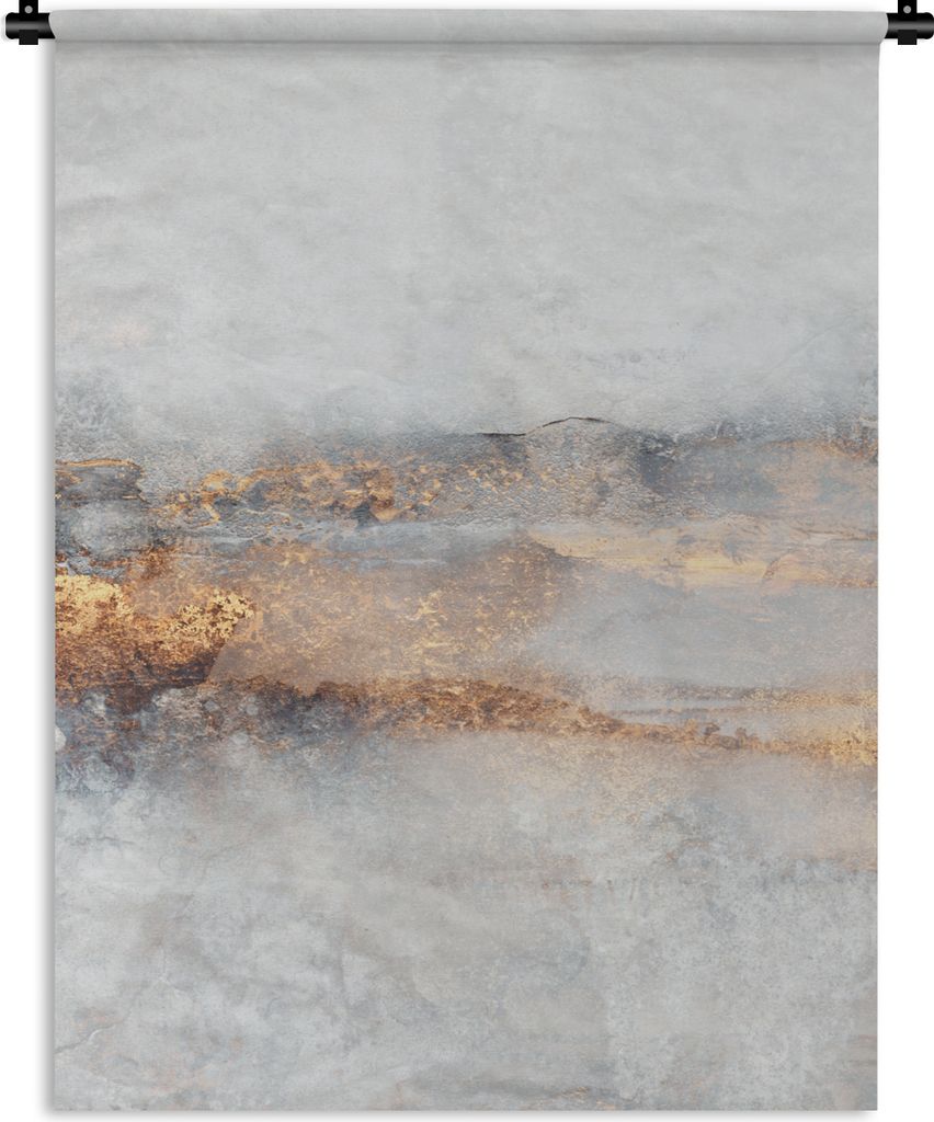 MuchoWow Wandteppich Wandbehang Nebel - Gold - Abstrakt 90x120 cm Tapisserie Dekoration Wandtuch - Wanddeko