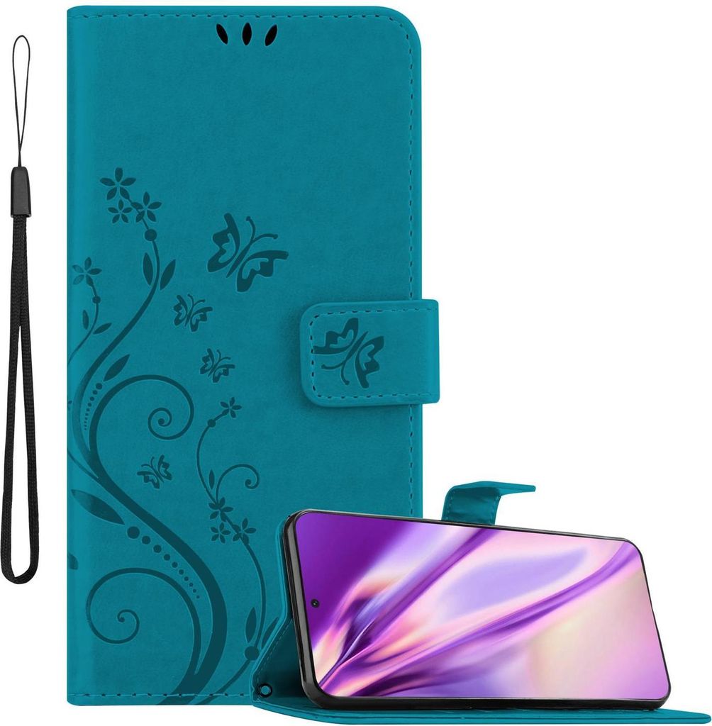 Cadorabo Hülle für Samsung Galaxy S21 ULTRA Schutz Hülle in Blau Schutzhülle Handy Hülle Etui Case Blumen Flower