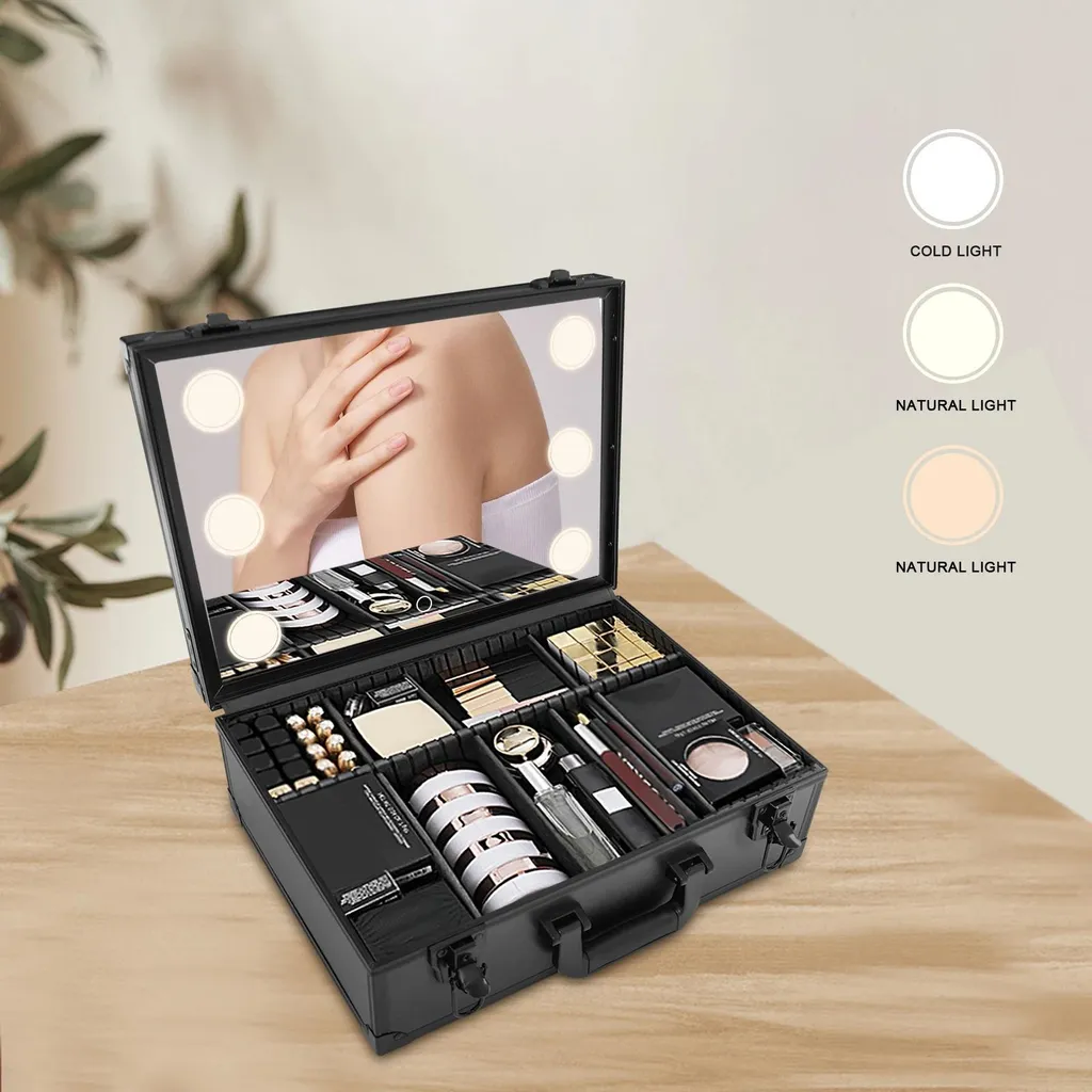 Coffret Cosmétique Miroir LED Variable - Rangement 9 Compartiments L - 3