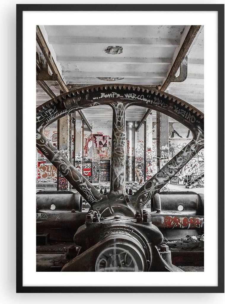 Gerahmtes Poster - Schwarzer Rahmen - Maschine Industrie Graffiti - 50x70 cm - Wand Bild - Wanddeko - Wandbilder - Wandposter - Bilderrahmen - Bild...