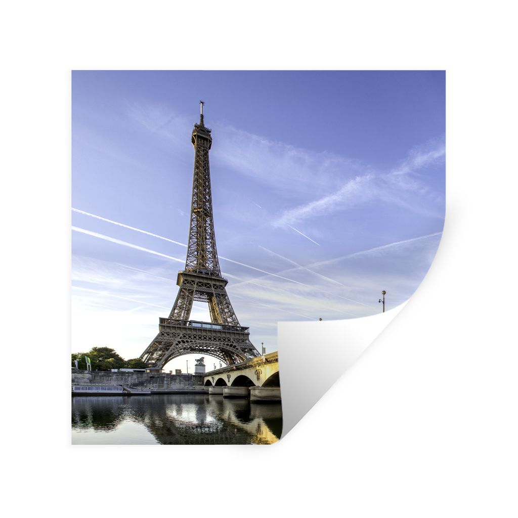 MuchoWow Wandtattoo Wandsticker Wandaufkleber Schöne Brücke und der Eiffelturm kurz nach Sonnenaufgang 50x50 cm Selbstklebend und Repositionier...