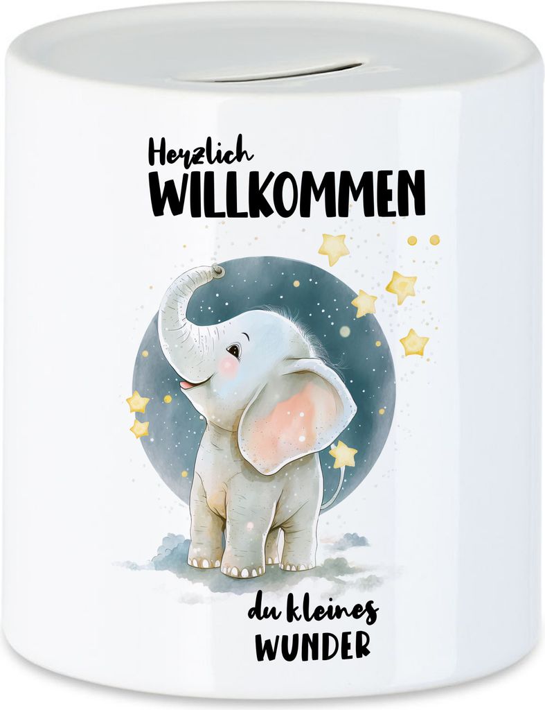 Herzlich willkommen du kleines Wunder Spardose Elefant Geburt Geschenk Hallo Baby