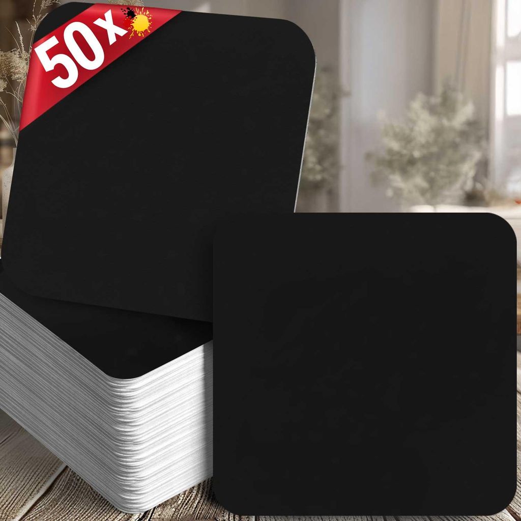 50 Bierdeckel Schwarz, eckig blanko minimalistisch, Schwarz Modern