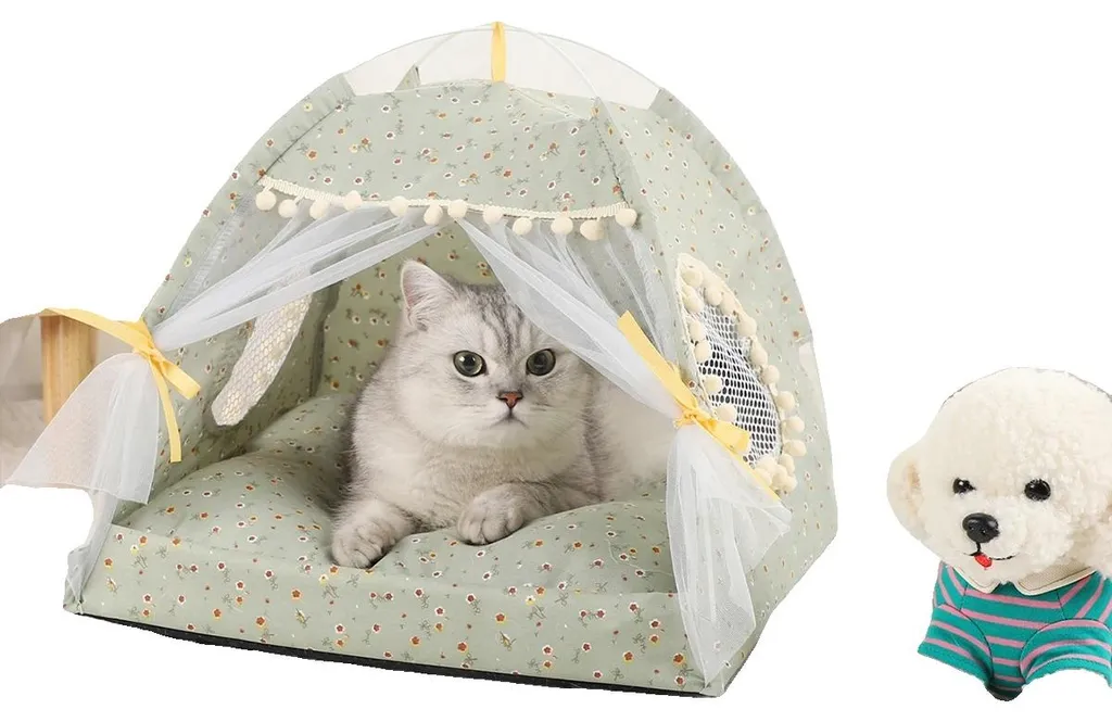 Maison chat respirante et chaude - Abri vert fruit ultra moelleux 40cm