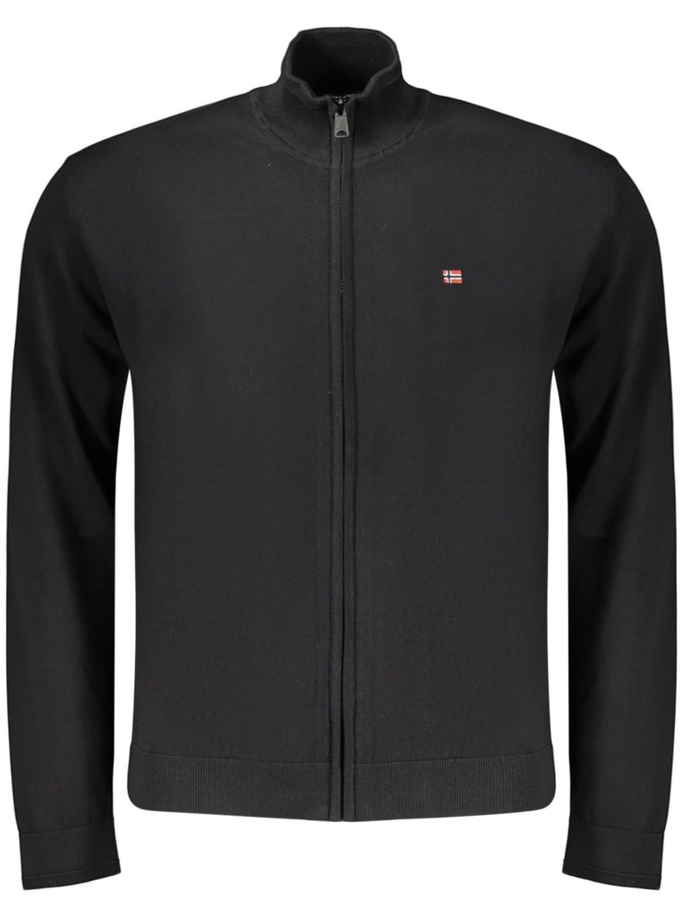 Schwarze Herren-Strickjacke mit Reißverschluss – Relaxed Fit, Elegante Stickerei
