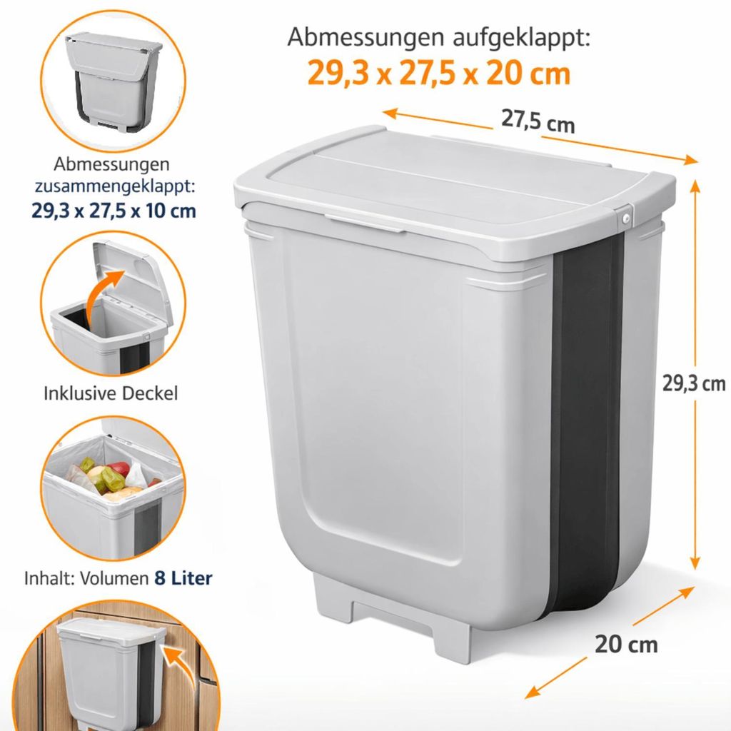 Abfalleimer mit Deckel Küche Faltbar 8L Mülleimer Bad Produktbild 