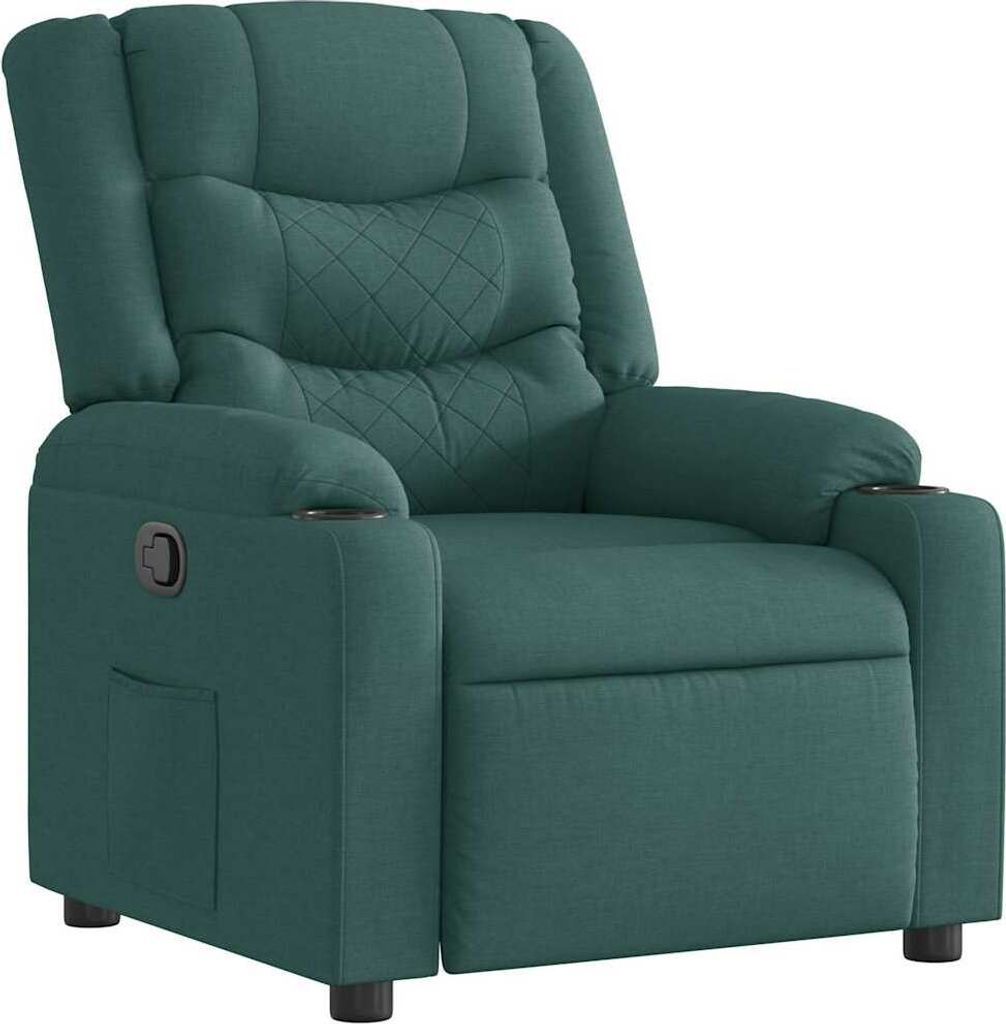 Relaxsessel Dunkelgrün Stoff mit manueller Liegefunktion und Seitentasche 77x99x93 cm