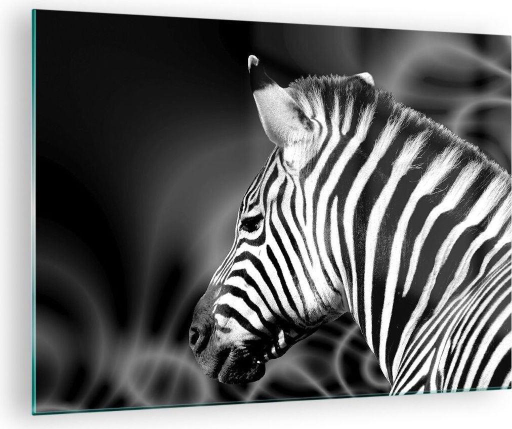 Bilder auf glas - Tier Zebra Streifen - 70x50cm - Glasbilder - Wandbilder - Kunstdruck - zum Aufhängen bereit - Wanddekoration aus Glas - Glas Bil...