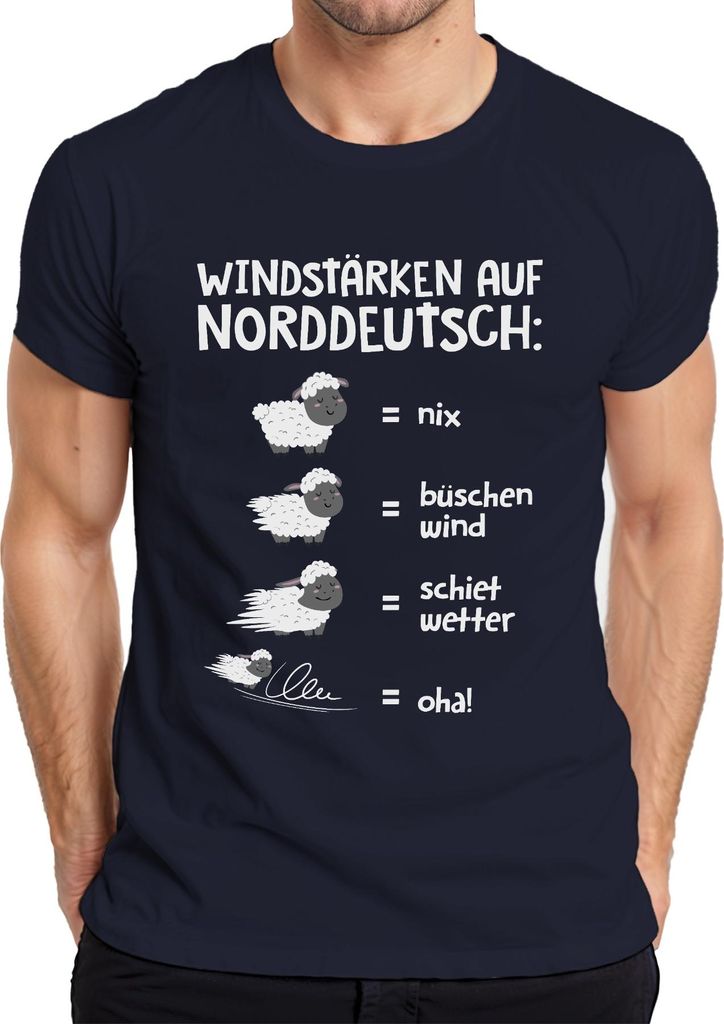 Windstärken Norddeutsch Schietwetter Schafe Plattdeutsch Spruch Herren T-Shirt, Navy, M