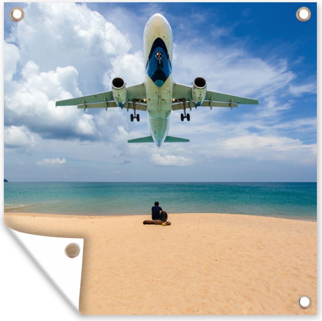 MuchoWow 100x100 cm Outdoor-Poster Gartendeko Sichtschutz Garten Poster für den Garten Strand - Meer - Flugzeuge