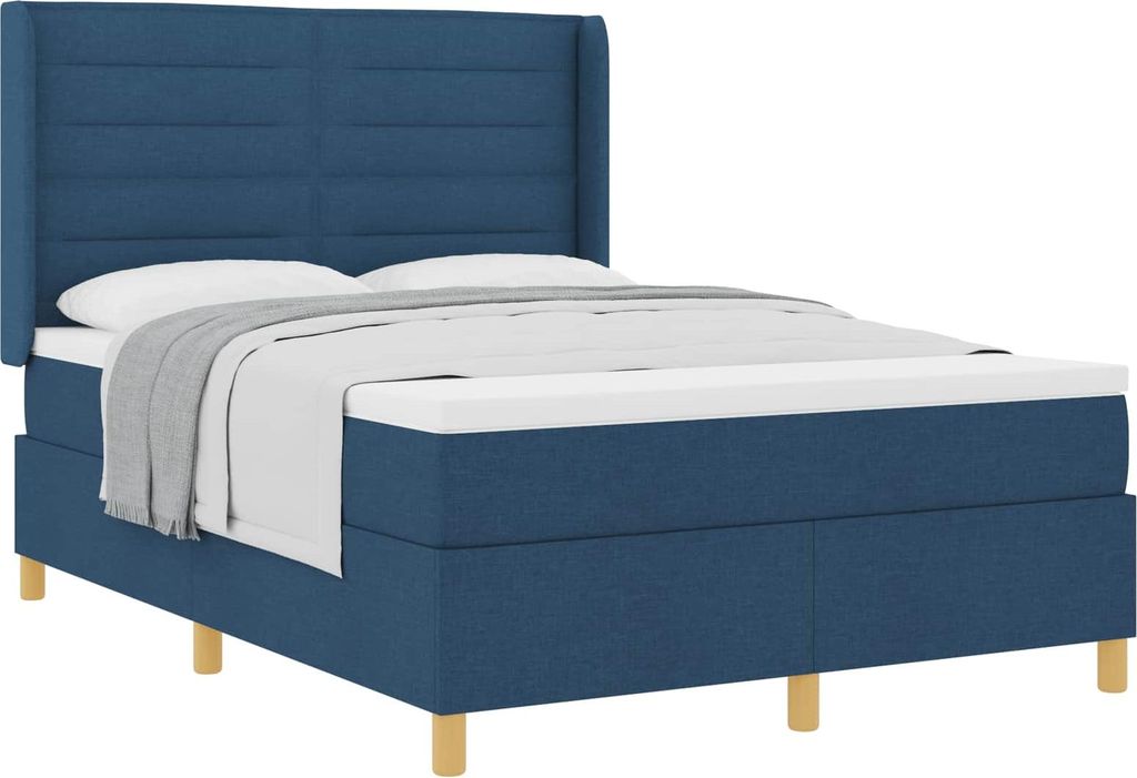 Boxspringbett mit Matratze mit Kopfteil Blau 160 x 200 cm Stoff