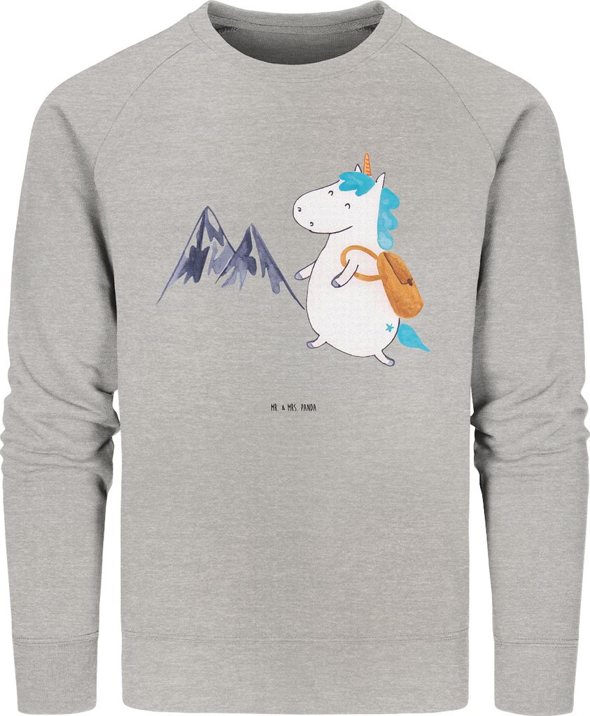 Mr. & Mrs. Panda Baumwoll Pullover Einhorn Bergsteiger Größe M - Heather Grey - Geschenk, Urlaub, Unicorn, Berge, Sweatshirt, Bio, Reisen, Sweate...