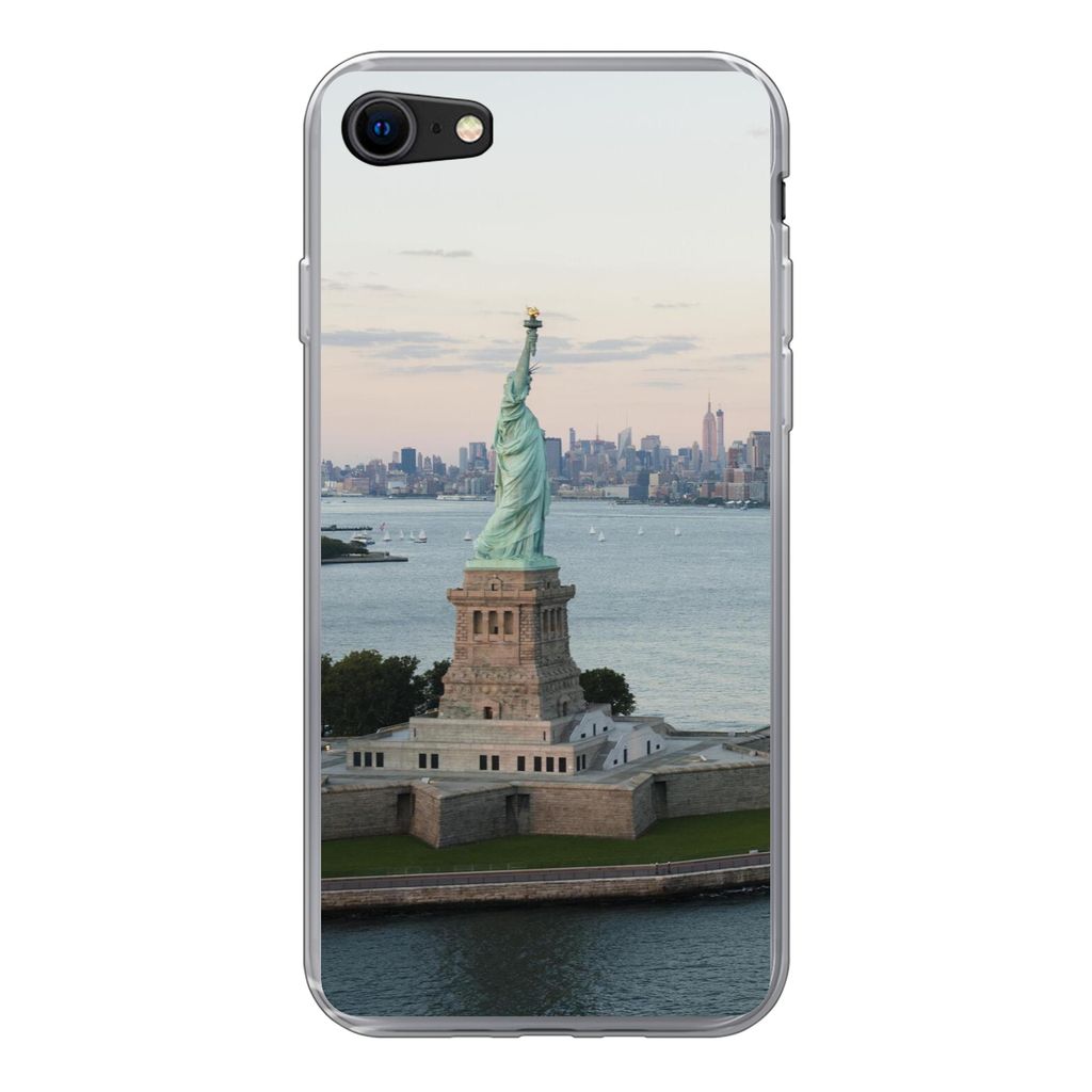 MuchoWow Handyhülle Schutzhülle Hülle für iPhone SE 2020 New York - Freiheitsstatue - Amerika Silikon Softcase Handy Hülle - Kartenbesitzer