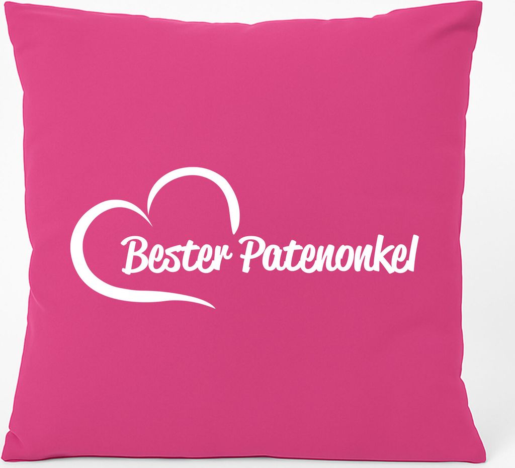 Huuraa Kissen Bester Patenonkel Herz 40x40cm mit Füllung Fuchsia Baumwolle Dekokissen Geschenkidee
